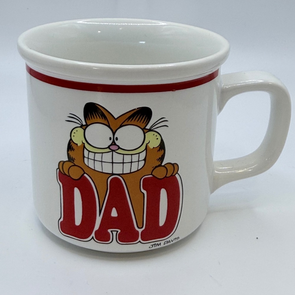 Garfield Dad Vintage 1978 Enesco Jim Davis 12oz Ceramic Coffee Mug Red White Cup